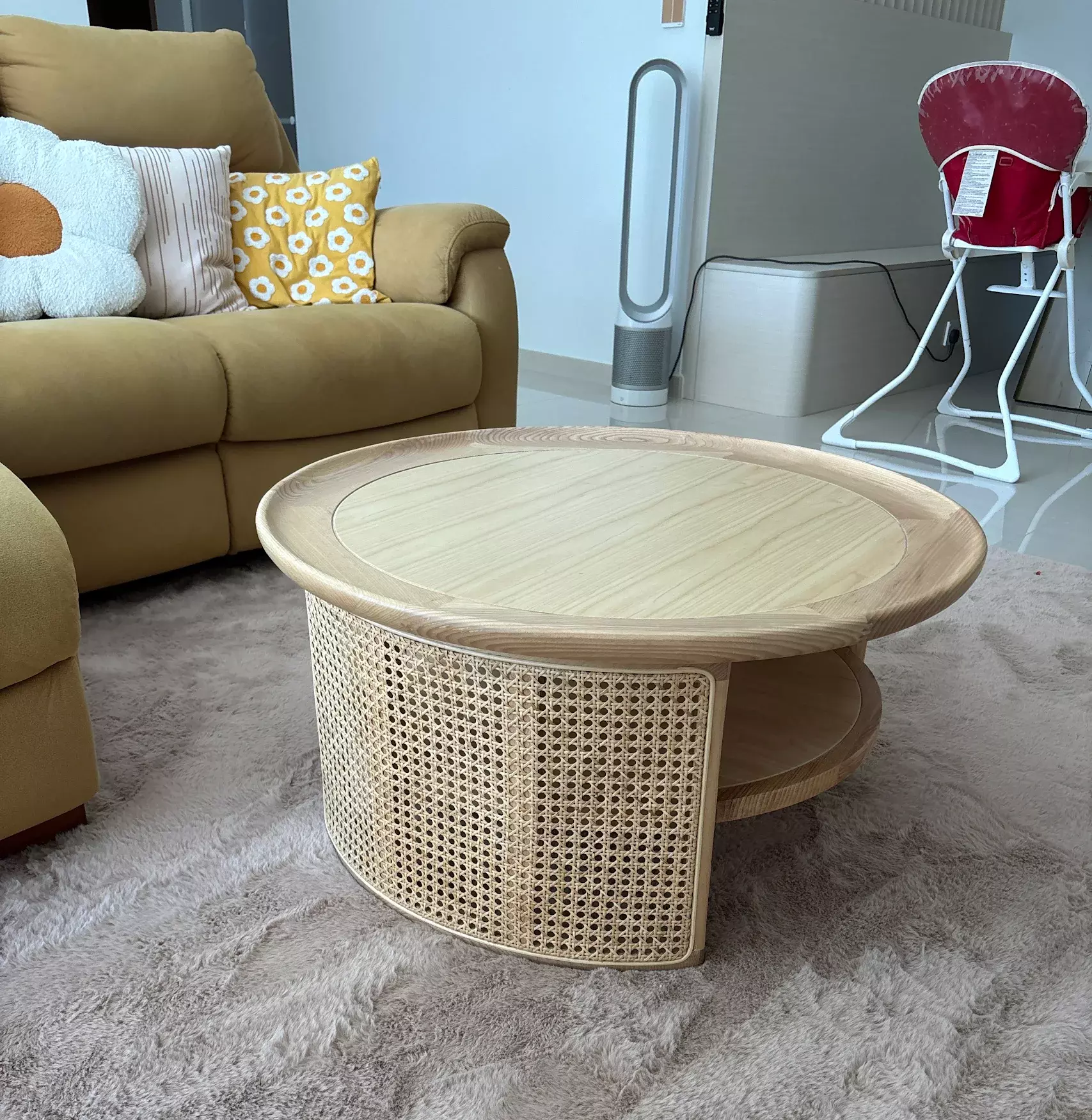 EMIYO Round Solid Wood Rattan Coffee Table