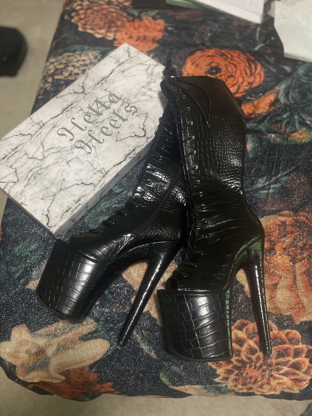 COLD BLOODED BLACK - Knee Boot Open Toe - 8INCH – Hella Heels US