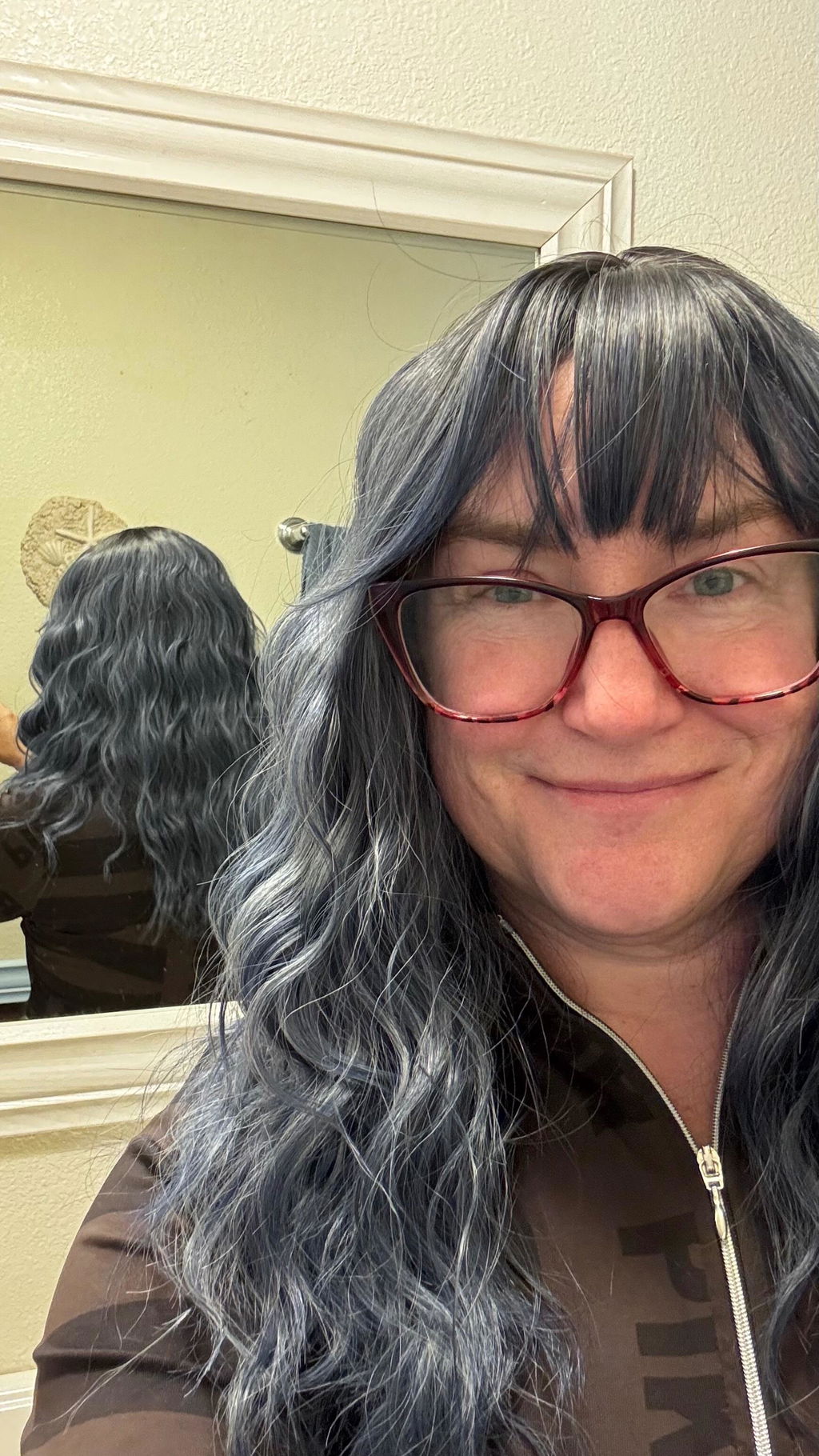Pastel Blue Ombre Wavy Synthetic Wig with Bangs Odeta