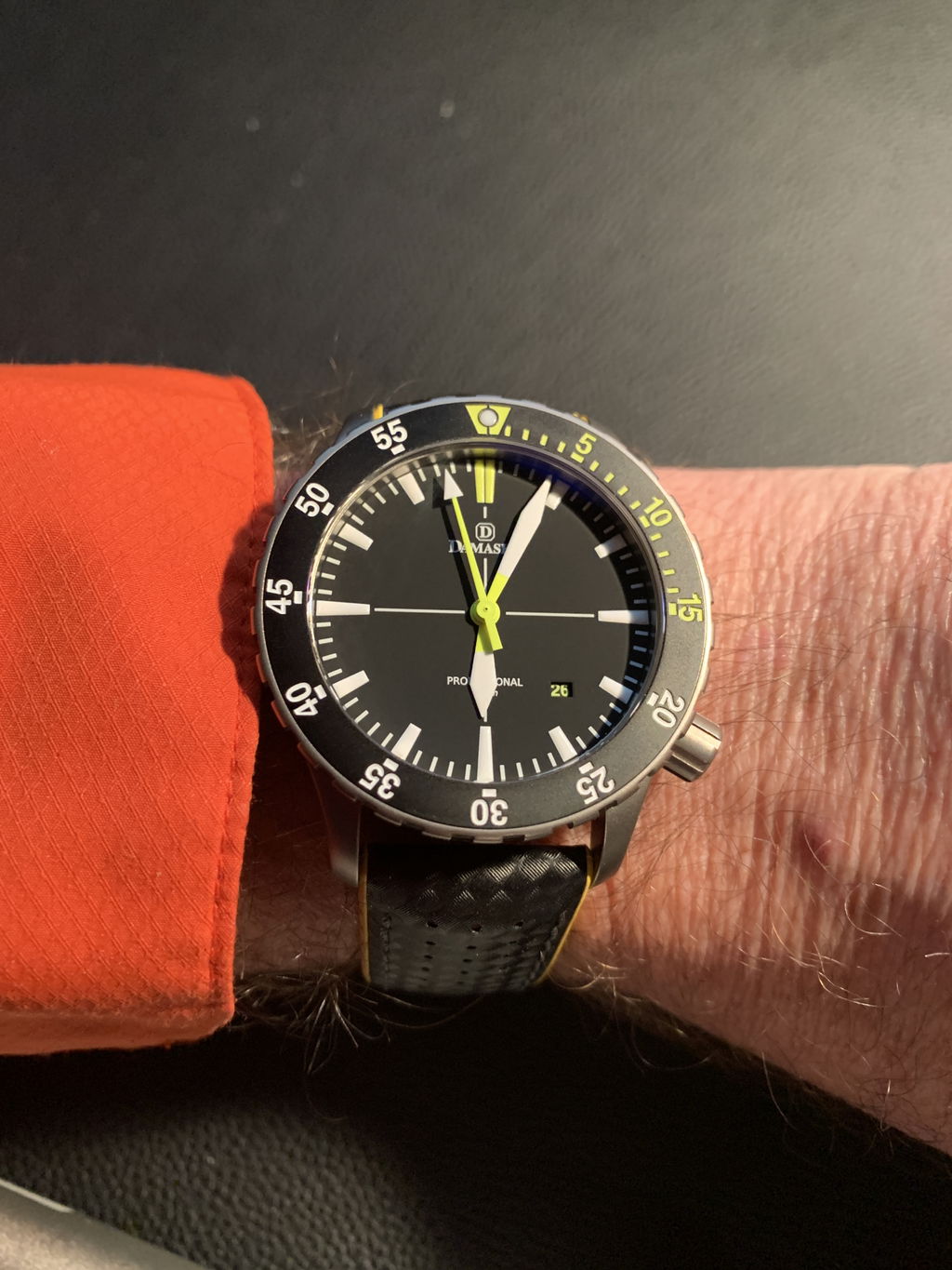 Hirsch Ayrton Black and Red Carbon Leather Watch Strap