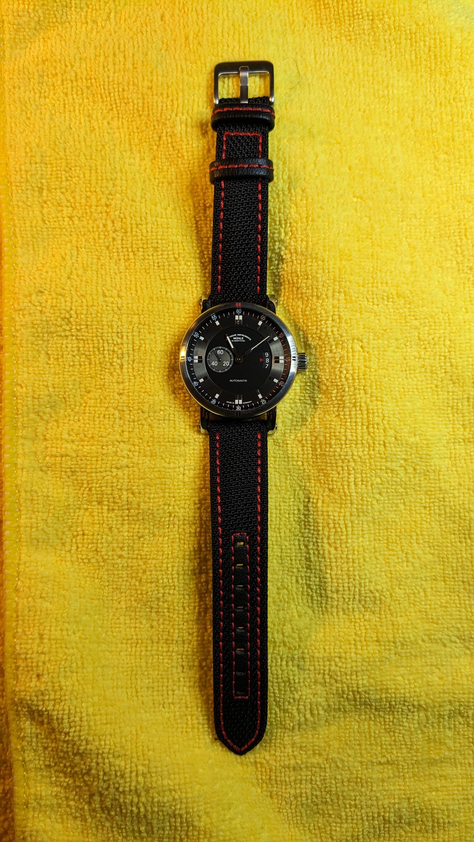 Hadley-Roma Black and Red-Stitch Kevlar Watch Band Strap