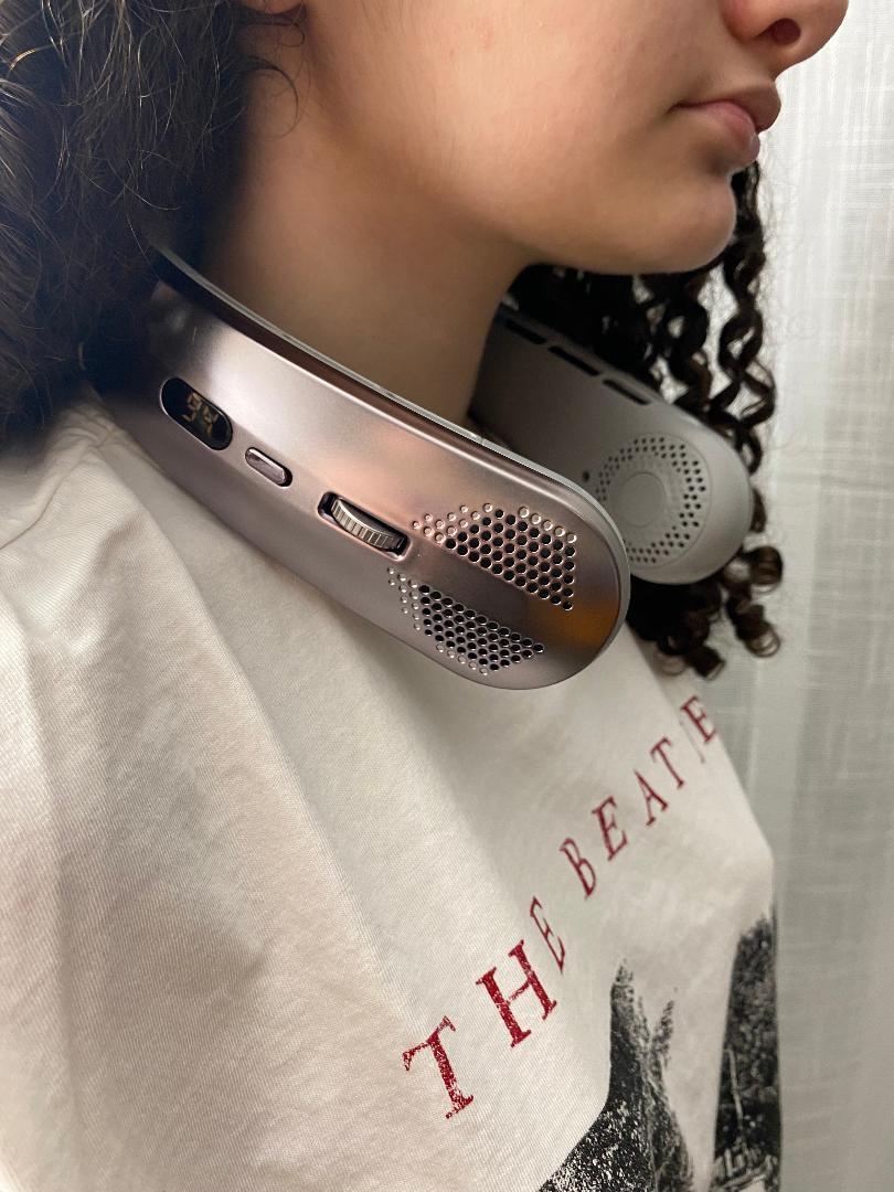 Portable Bladeless Neckband Fan with Digital Display - USB Rechargeable