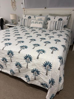 Blue Palm Tree Bedcover Handmade