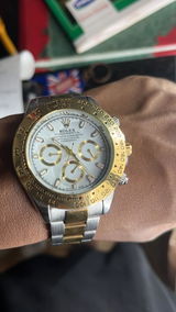 RLX Stainless Steel Dual Color Strap With White Dial Chronograph Watch For Men