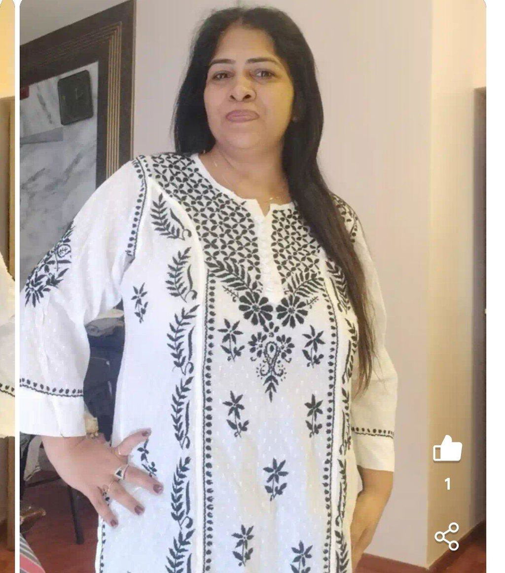 HOC Women White Cotton Dobby Chikankari Kurta