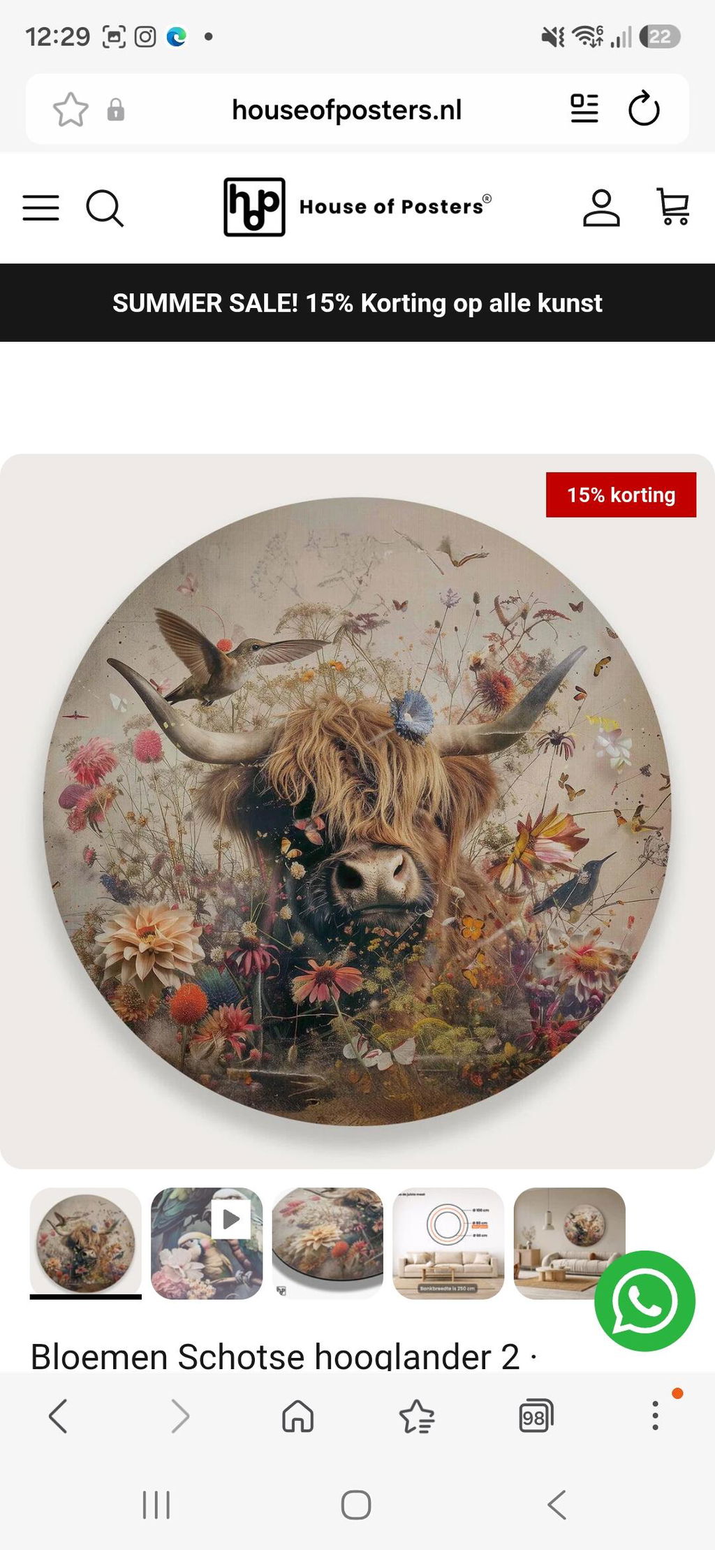 Bloemen Schotse hooglander 2 · Muurcirkel · Aluminium