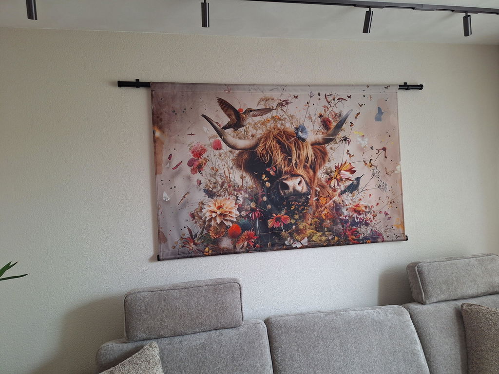 Bloemen Schotse hooglander 2 · Wandkleed