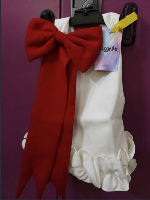 Snowberry Pop White & Red Bow Party Dress for Girls