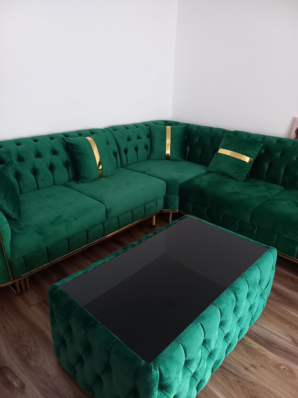 Colțar catifea, fix, Baloon - Stil Chesterfield