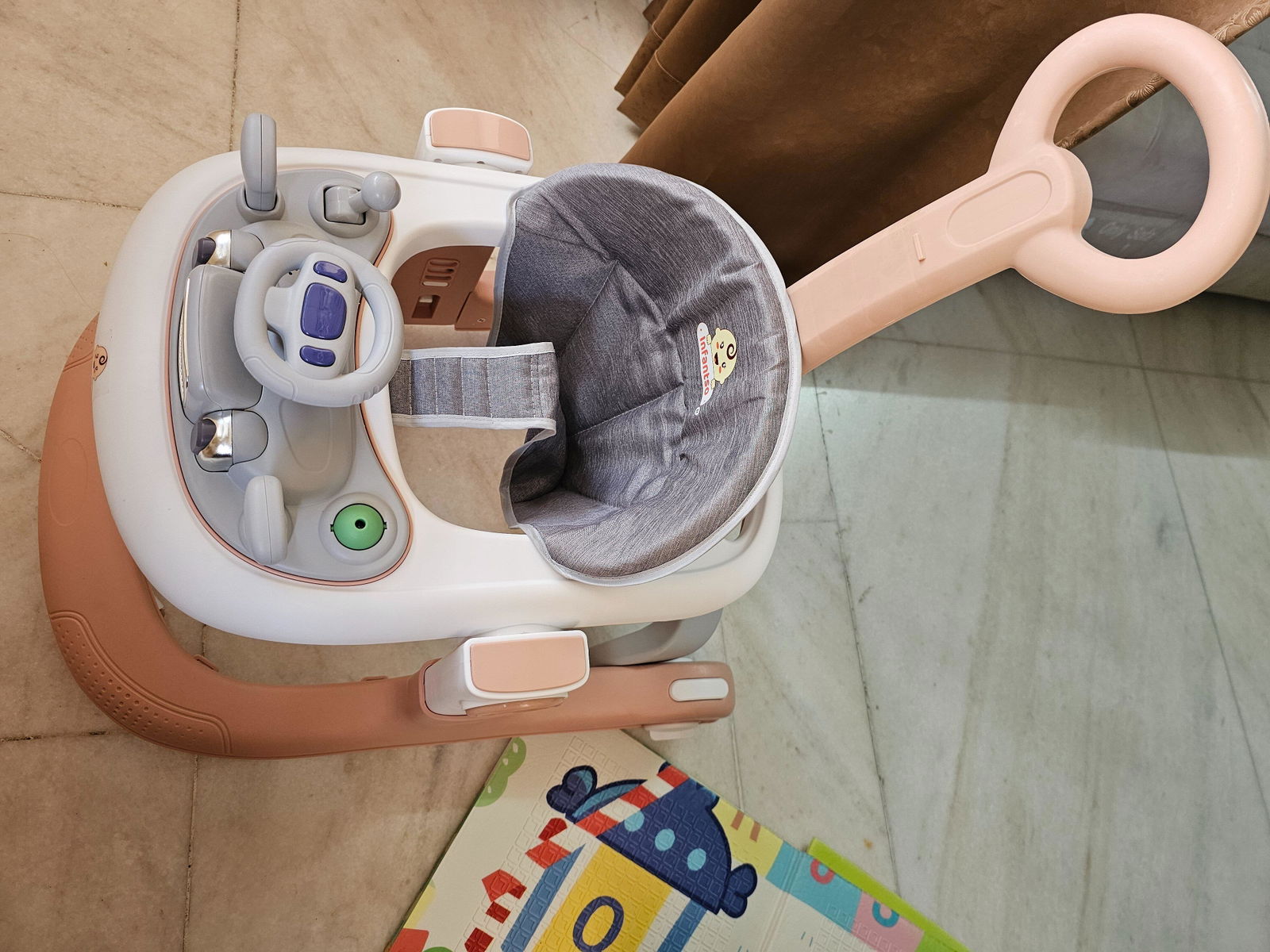 Infantso Vibe & Drive Multifunction 2-in-1 Baby Walker, Bouncer & Car Dashboard Activity Center with Music Tray, Push Handle, Safety Brakes, Adjustable Height & 360° Wheels