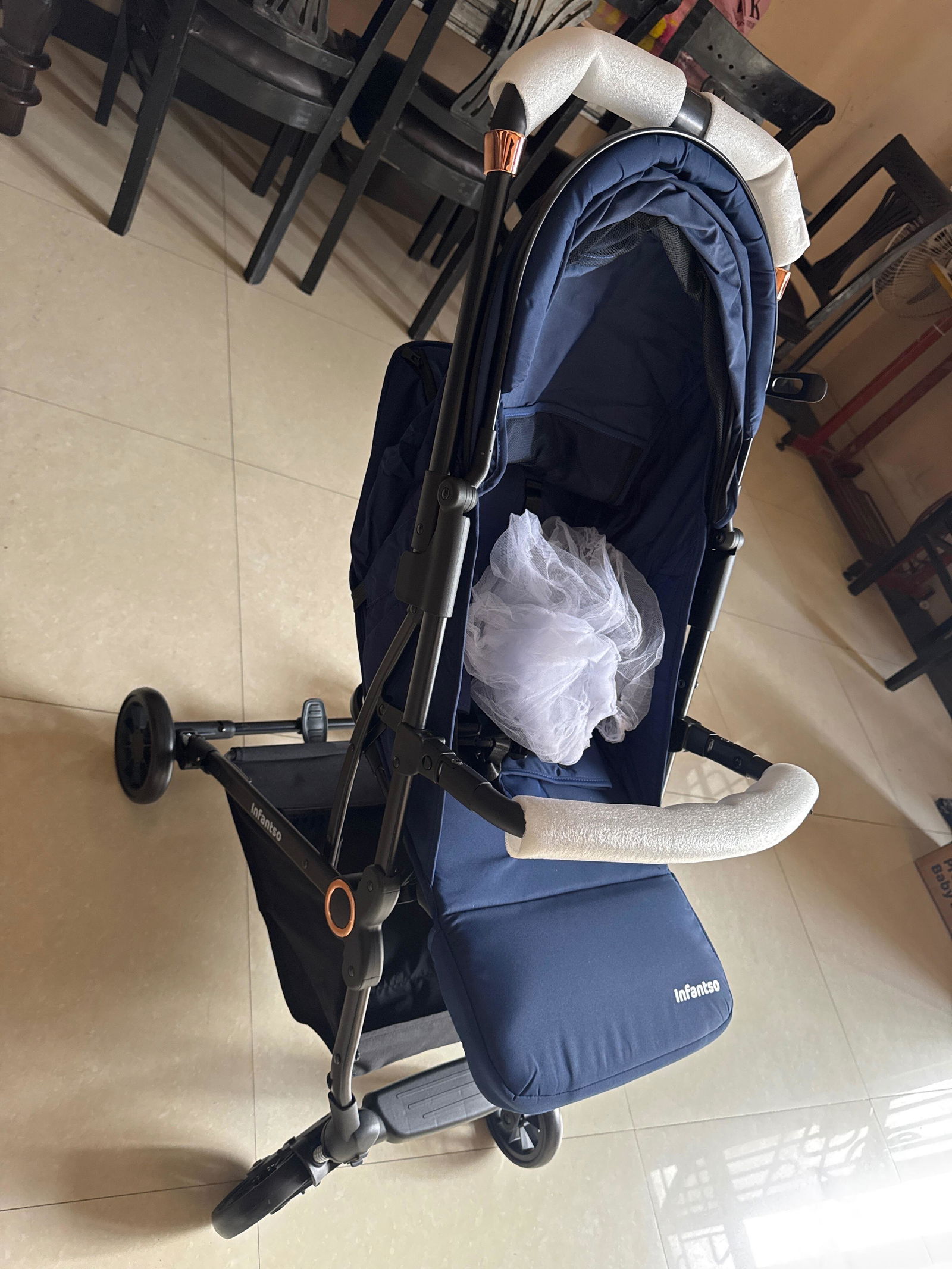 Infantso Ride-X Auto Fold Baby Stroller with One-Hand Fold, Mosquito Net, 5-Point Safety Harness, Shock Absorber Wheels & Compact Travel Design (0–3 Years, Up to 15kg)