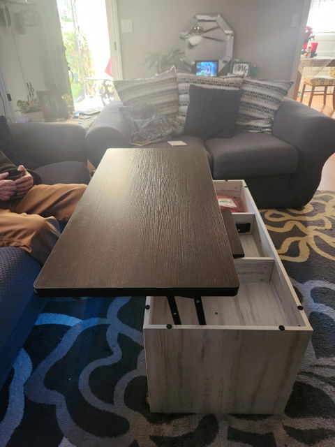 Itaar | Lift Top Coffee Table 4 in 1 Coffee Tables with Storage and Hidden Compartment Farmhouse Coffee Table with 2 Fabric Drawers LED Light