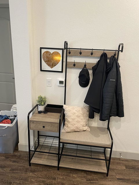Itaar | Coat Rack Hall Tree with Bench and Shoe Storage 7 in 1 Entryway Bench with Soft Cushion Storage Bag 3 Fabric Drawers