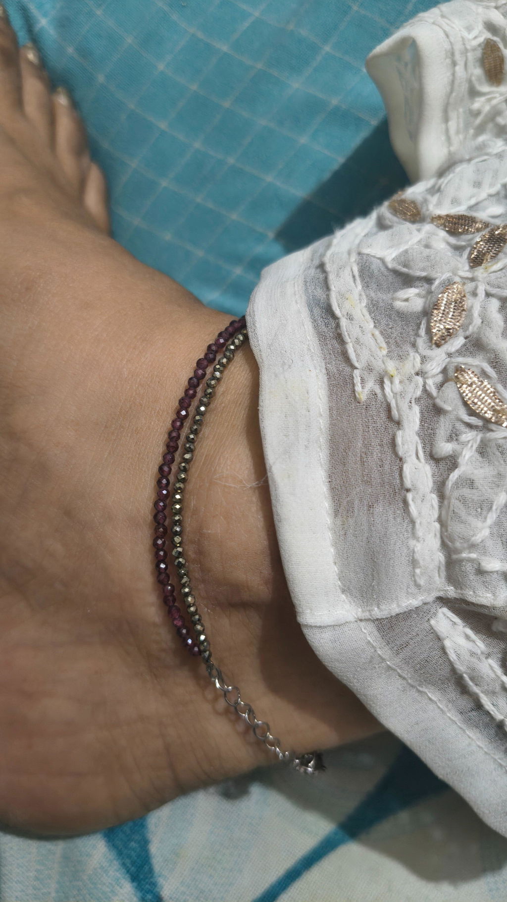Love & Abundance Anklet with Pyrite and Garnet Stones