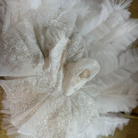 Luxury White Girl Dress Beaded Pearls Dubai Kids Princess J216