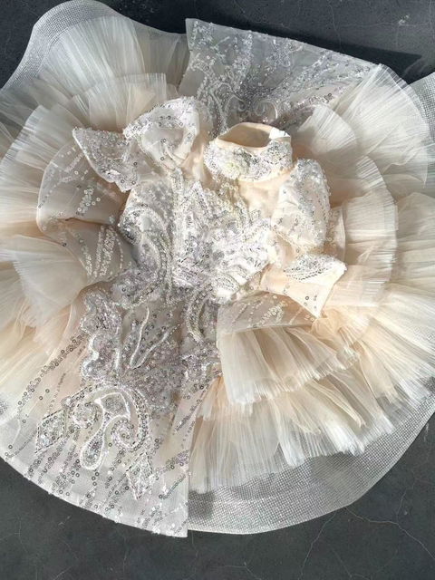 Saprkly Flower Princess Girl Dress Tulle for Kids Wedding Party Ball Gown J782