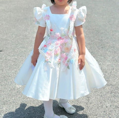 Luxury White Girl Dress Beaded Flowers Princess Birthday Gown J840