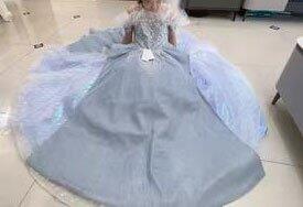Luxury Sky Blue Flower Girl Dresses with Pearls Beading Arabic J014
