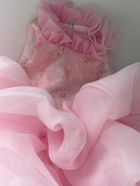 Pink Girl Dress Flowers Kids Princess Birthday Party Pageant Gown J595