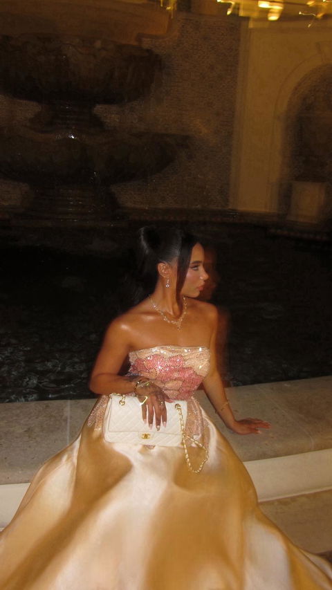 Beige Strapless Satin Evening Dress with Gloves SS513