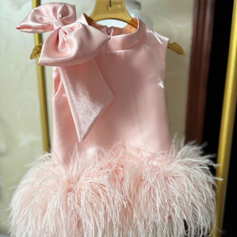 Luxury Mini Arabic Pink Flower Girl Dress Ostrich Feathers Bow J117