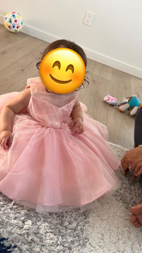 Pink Flower Girl Dress Knee Length Birthday Party Gown D153