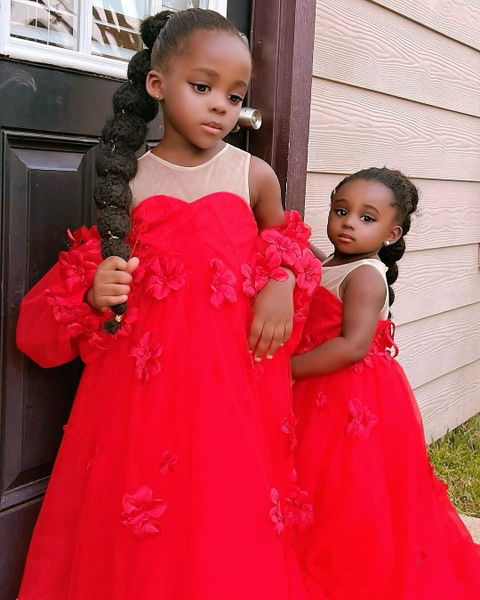 Elegant 3D Flowers Red Girl Dress Long Sleeve Princess Gown J274