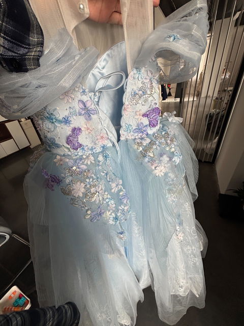 Blue Flower Girl Dress for Girls Off Shoulder Tulle Party Dress for Ceremony J236