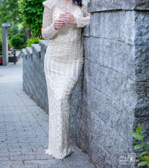 Beige Long Sleeves Arabic Evening Dresses SS696