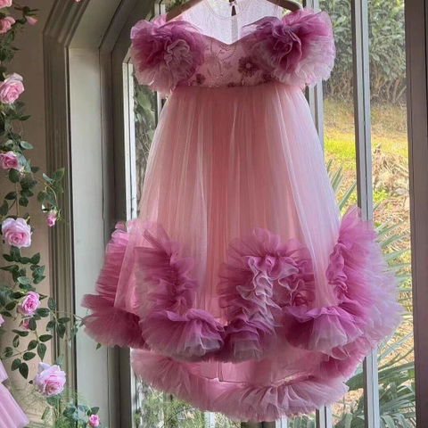 Pink Girl Princess Dress for kids Birthday Party J141