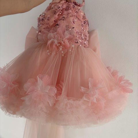 Sage Green Halter Gown with Sequins & 3D Flowers - Girls' Pageant Dress J873B