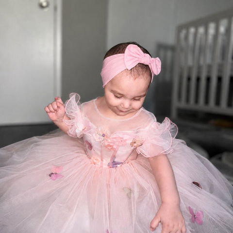 Pink Flower Girl Dress for Girls Elegant Butterfly Tulle Party Dress for Wedding D126