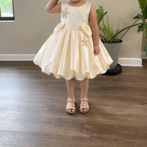 Ivory Flower Girl Dress for Girls Satin Party Dress with Floral Embroidery and Bow for Wedding J866