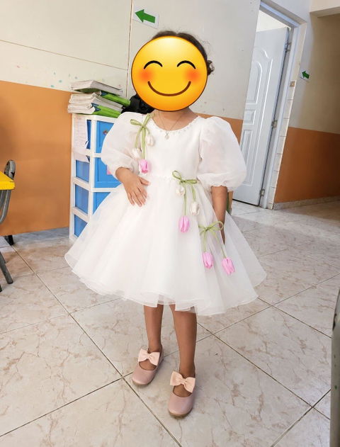 White Flower Girl Dress for Girls Tulip Flower Tulle Party Dress for Wedding D281