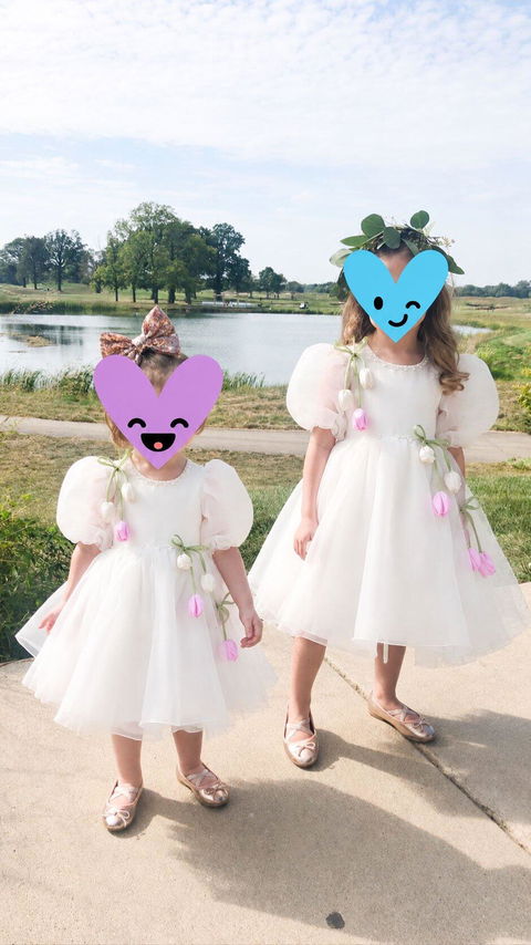 White Flower Girl Dress for Girls Tulip Flower Tulle Party Dress for Wedding D281