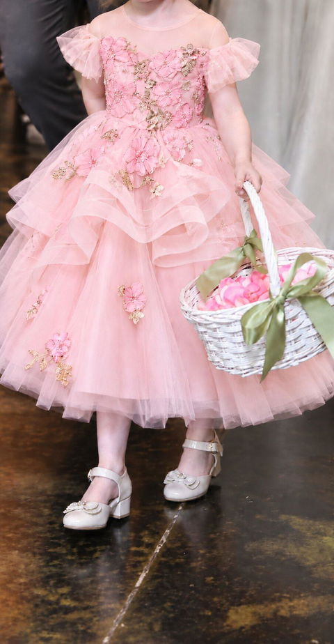 Pink Princess Girl Dress Flowers Birthday Pageant Party Gown D225
