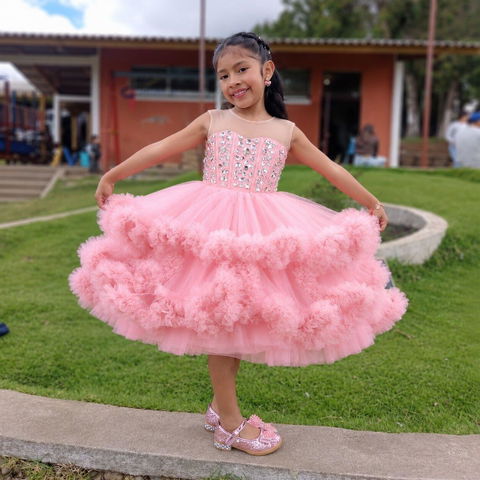 Luxury Girl Dress Knee Length Princess Birthday Party Gown D218