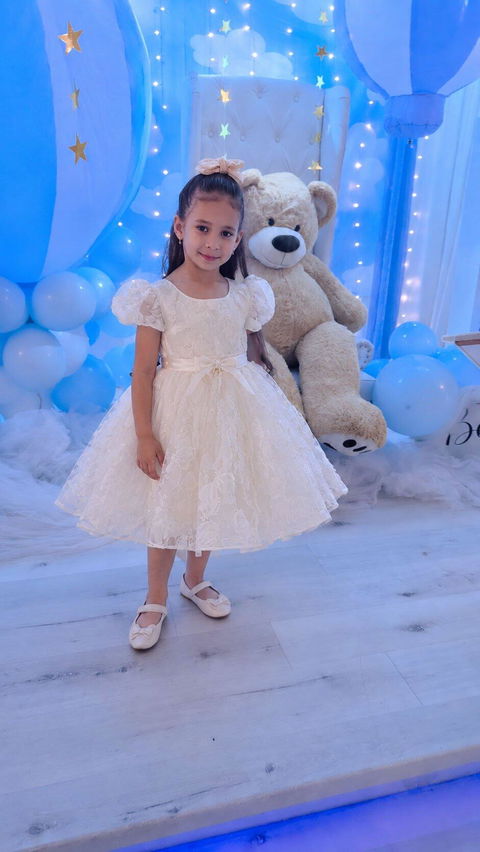 Scoop Beaded Flower Girl Dress With Bow D086