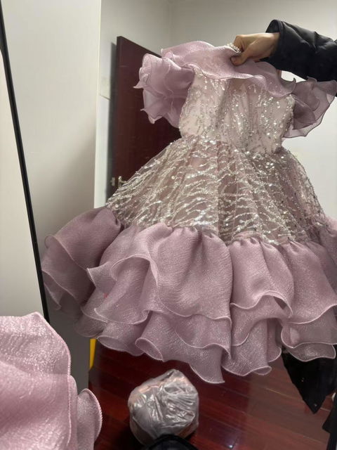 Purple Girl Dress Lace Toddler Kids 1st Birthday Party Gown J449