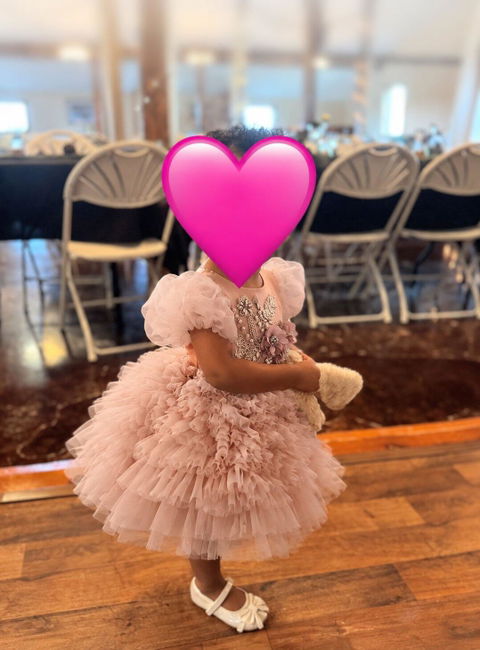 Pink Luxury Flower Girl Dress Hand Flower Pearls Beads Ball Gown J401
