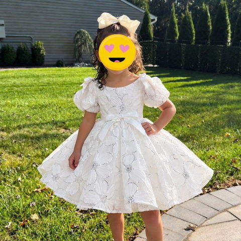 Scoop Beaded Flower Girl Dress With Bow D086
