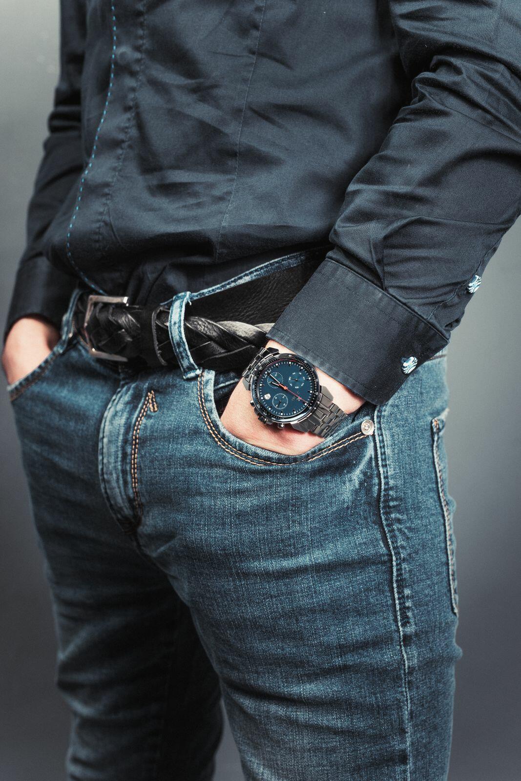 LeWy 9 42mm Black Chronograph Tachymeter Sapphire Crystal Watch