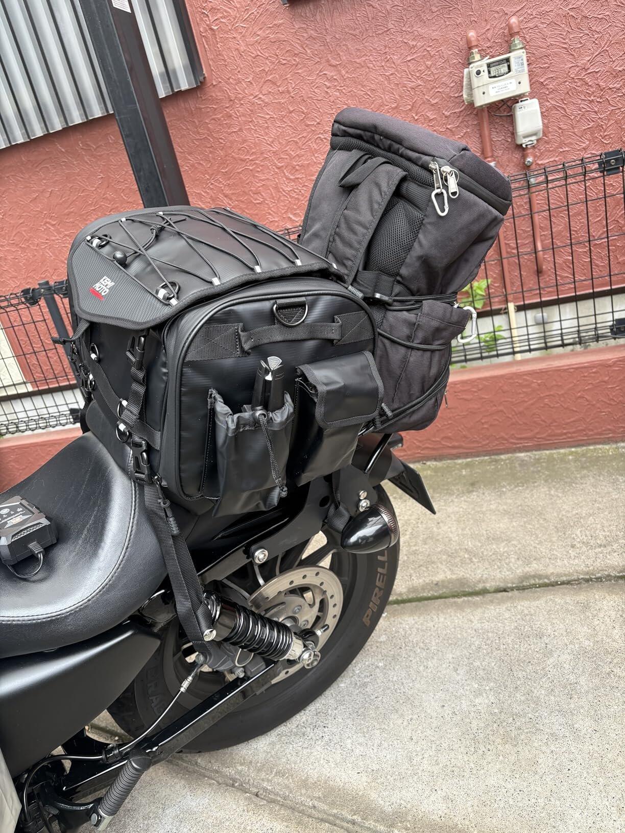 長距離ツーリングとキャンプに使いやすい 45L-65L拡張式シートバッグ