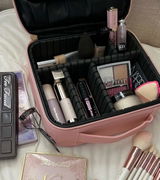 JUSRON Pink Travel Makeup Bag Cosmetic Bag with Lighted Mirror 3 Color Scenarios Adjustable Brightness