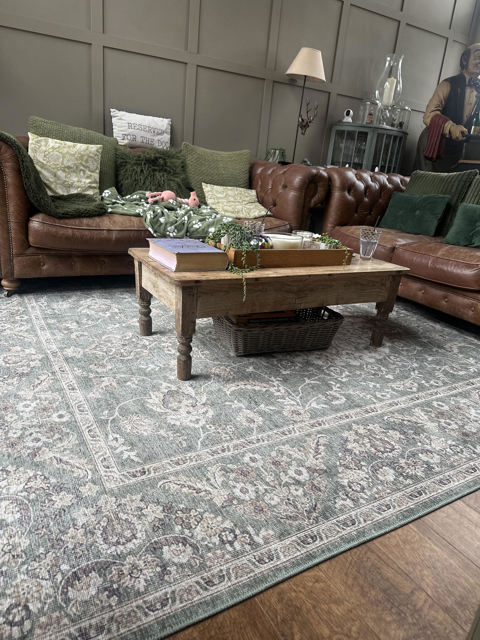 Whispered Heritage Traditional Green Washable Rug | JUSTRUG