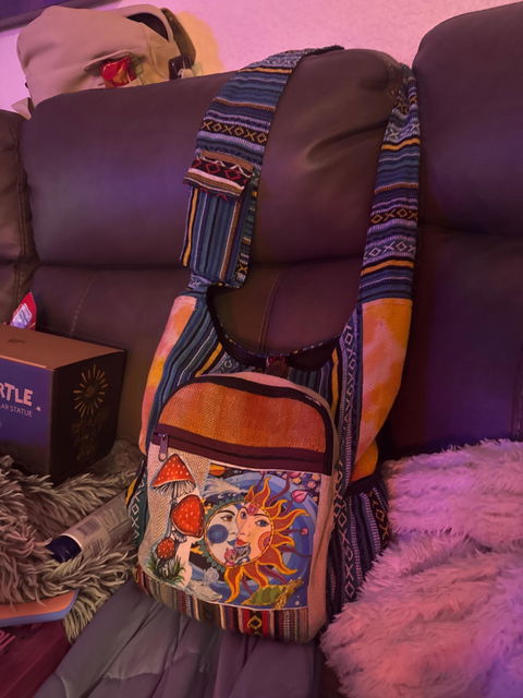 Sun Moon Mushroom Handmade Boho hippie style crossbody shoulder bag