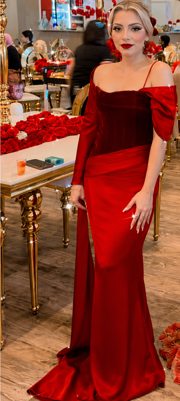 Julia Strapless Corset Maxi Dress With One Sleeve Draped Scarf
