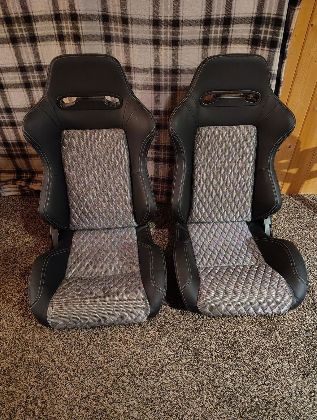 KARNOX Phantom 8010 Universal Bucket Racing Seats Pair - Grey Diamond Mesh Fabric