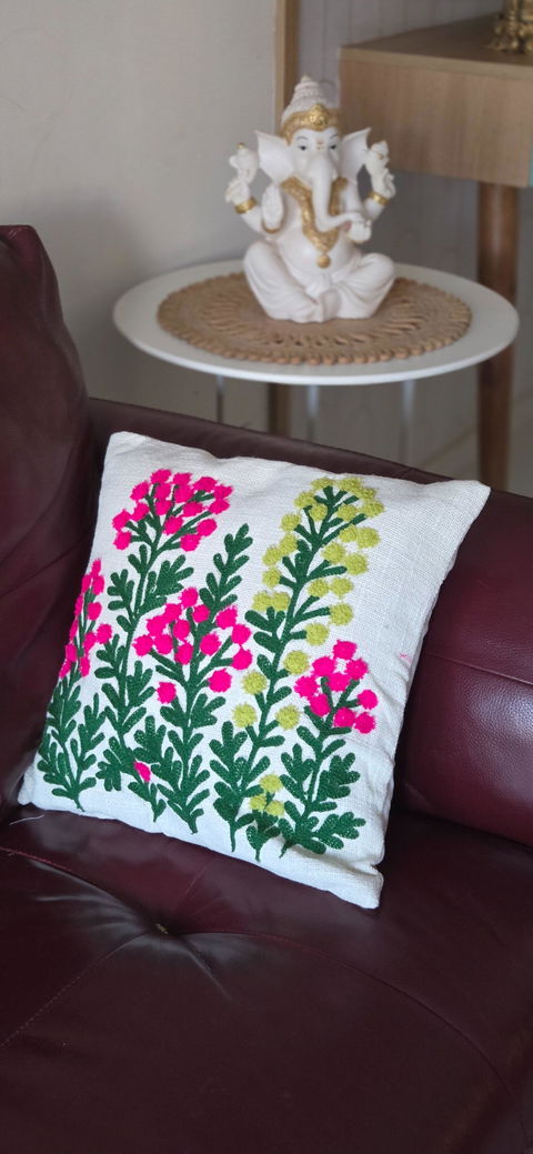 Elegant Designer Cushion Covers – Soft & Durable 100% Cotton and Wool tuffted work with Beautiful Floral Embroidery for Living Room Sofa-011