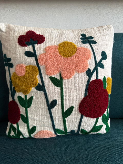 Elegant Designer Cushion Covers – Soft & Durable 100% Cotton and Wool tuffted work with Beautiful Floral Embroidery for Living Room Sofa-011